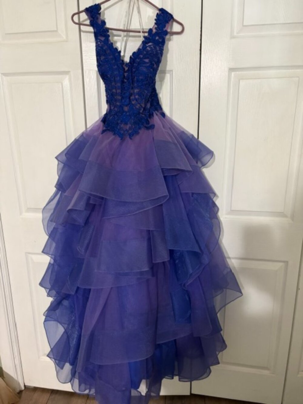 Ellie Wilde by Mon Cheri Prom Dress Size 12 Royal Blue/Lavender Tulle Gown